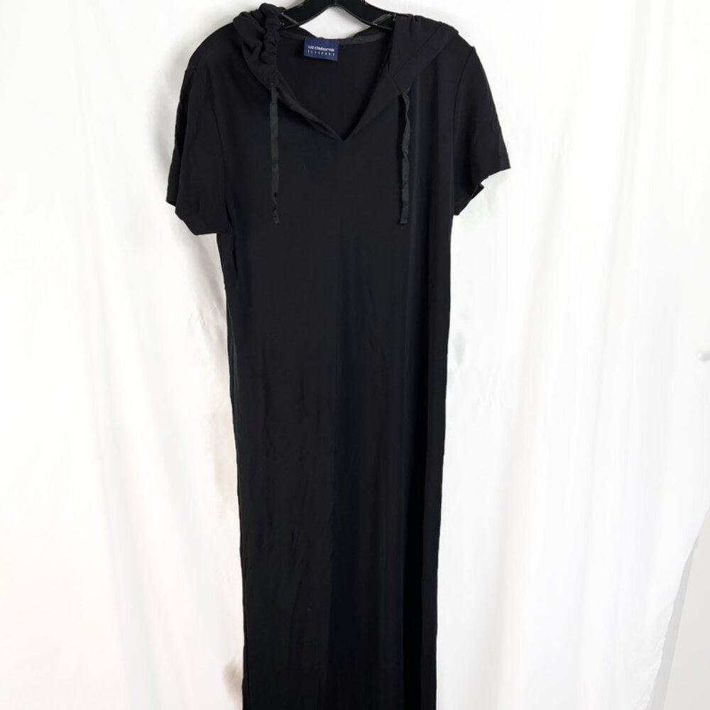 Vintage Liz Sport  Womens Dress Black Floor Length Hooded Large Maxi